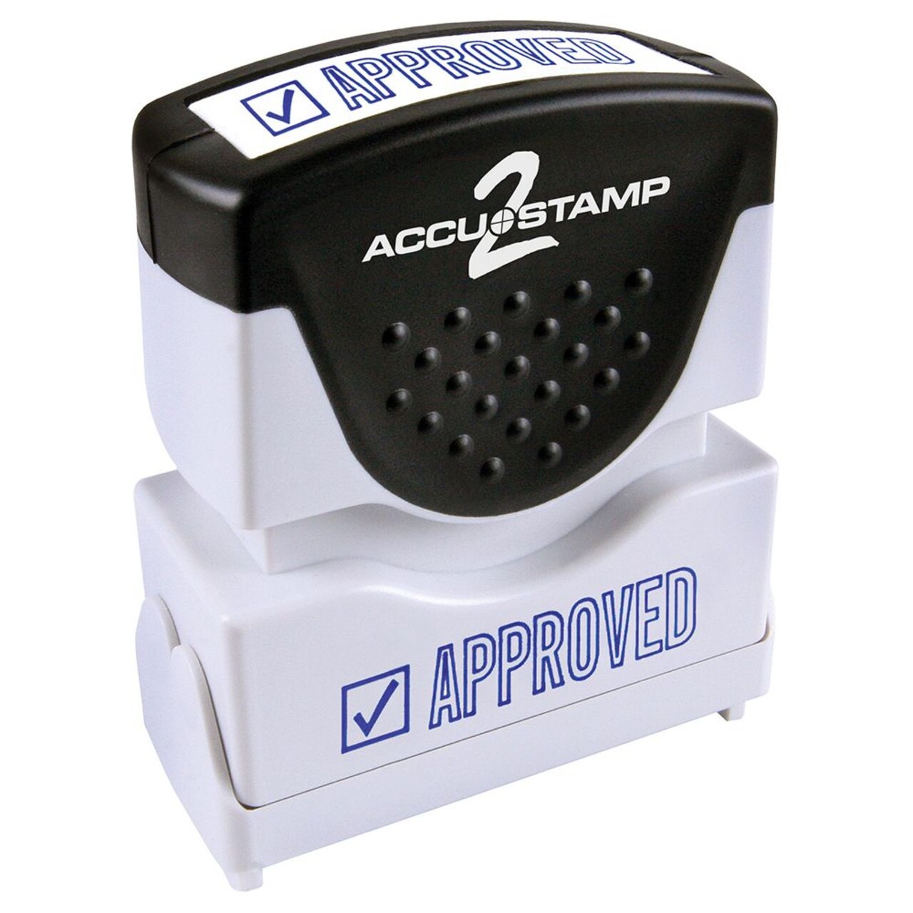 ACCUSTAMP2 Message Stamp, 1-color, Pre-inked, APPROVED, 1-5/8" x 1/2" impression size, Blue Message and Symbol